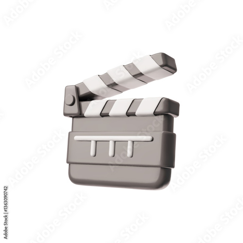 Film clapper 3D plastic cartoon style vector icon, realistic movie clapper board, cinema production sign, filmmaking