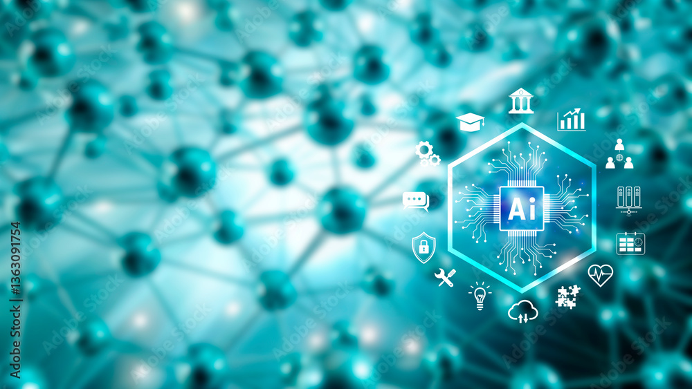 Fototapeta premium Ai tech, Global Internet connect with AI for business, Artificial Intelligence, using command prompt for generates something, Futuristic technology transformation.