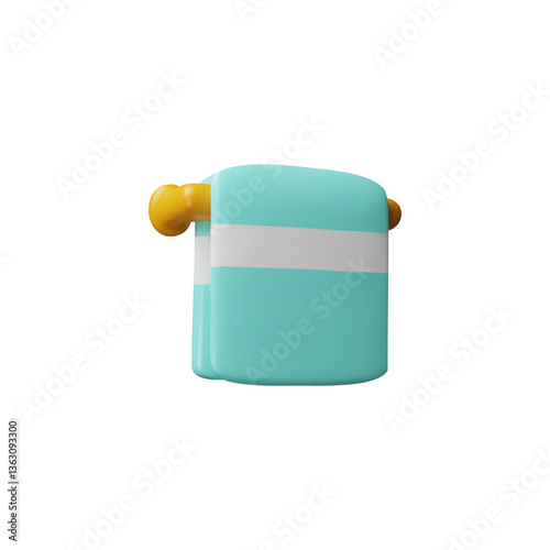 Towel on a hanger 3D plastic cartoon vector icon, realistic blue hand holder towel, clean bath hygiene cotton textile