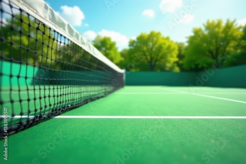 Wallpaper Mural A sun-drenched tennis court awaits, the net gleaming under a bright summer sky, promising a refreshing game of skill and athletic competition. Torontodigital.ca