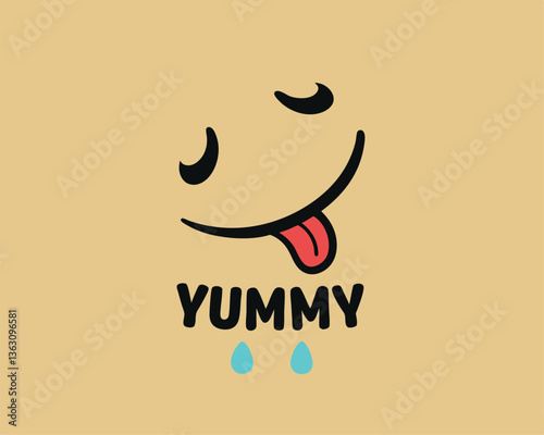 Delicious Yummy Face Licking Lips with Drool Cartoon Illustration