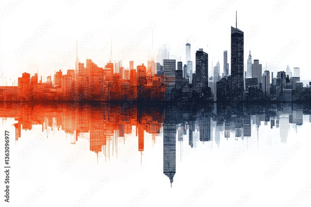Obraz premium A business-themed abstract background with buildings and financial symbols, conveying commerce and corporate progress
