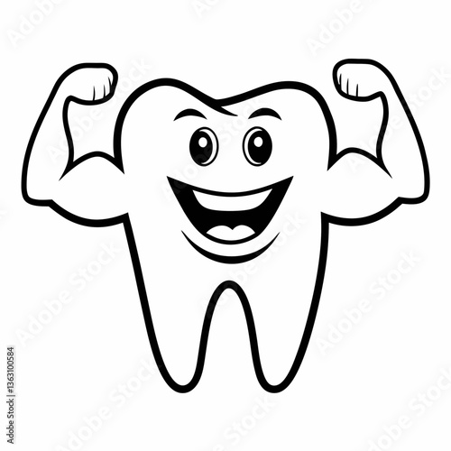 Cute happy tooth cartoon character with a big smile
