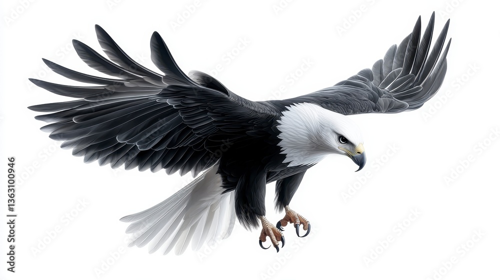 Fototapeta premium Majestic Bald Eagle in Flight Against White Background