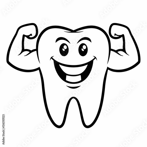 Cute happy tooth cartoon character with a big smile