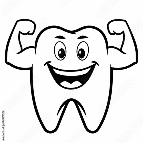 Cute happy tooth cartoon character with a big smile