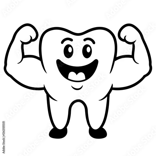 Cute happy tooth cartoon character with a big smile