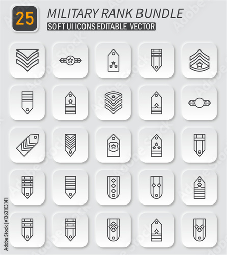Comprehensive military rank insignia vector icon bundle featuring editable designs