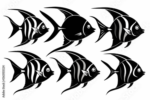 Angelfish icon set of silhouette vector