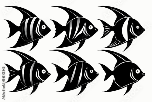 Angelfish icon set of silhouette vector