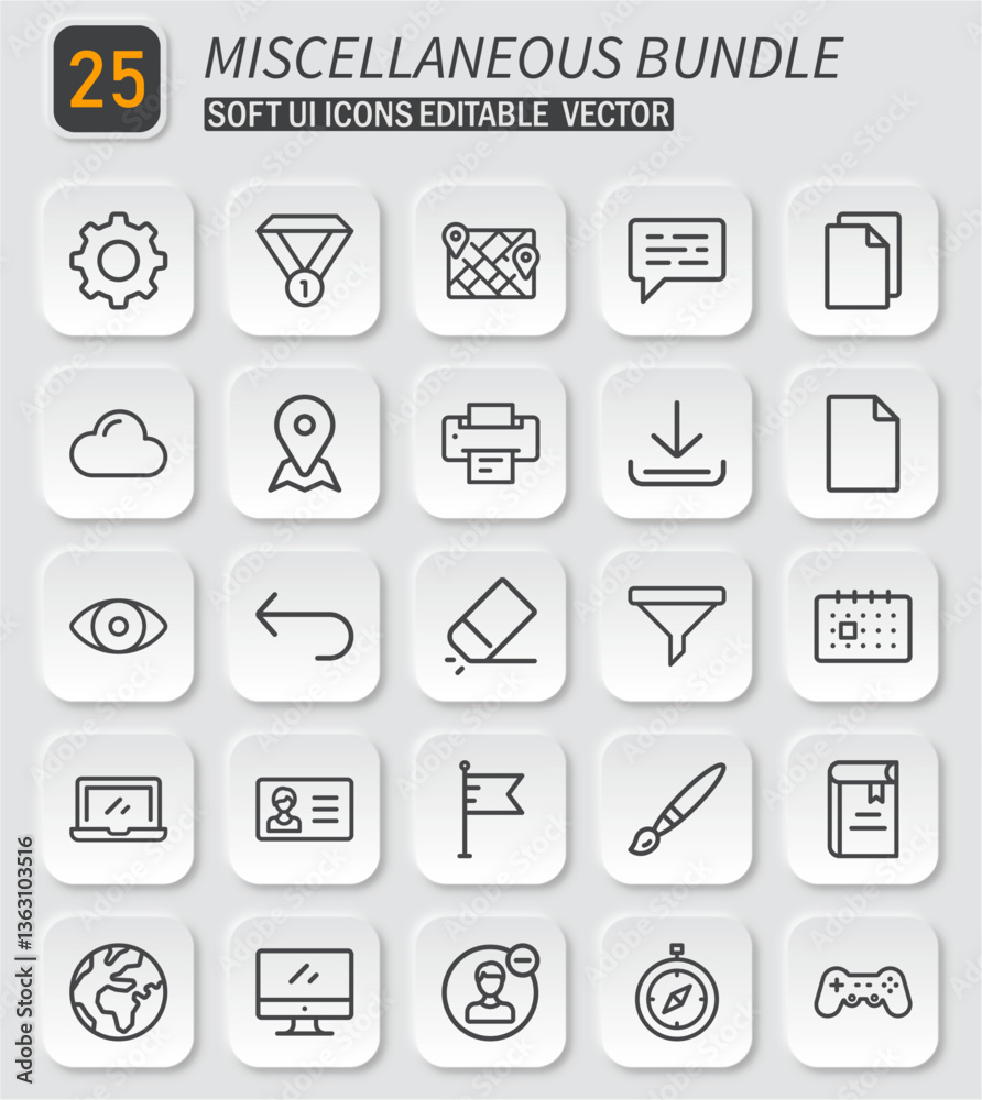Versatile Miscellaneous Icon Collection Soft UI Style Modern Outline Vector Versatile Miscellaneous Icon Collection Soft UI Style Modern Outline Vector