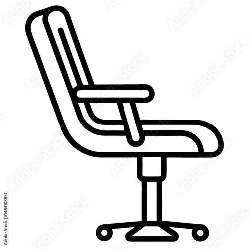 Black ergonomic office chair icon with wheels and armrests