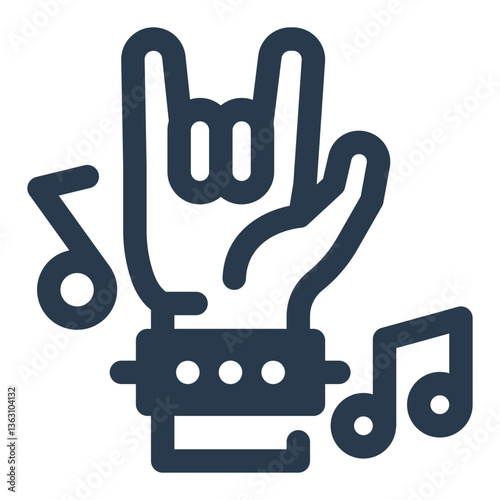 Rock Music Icon with Devil Horn Hand and Notes