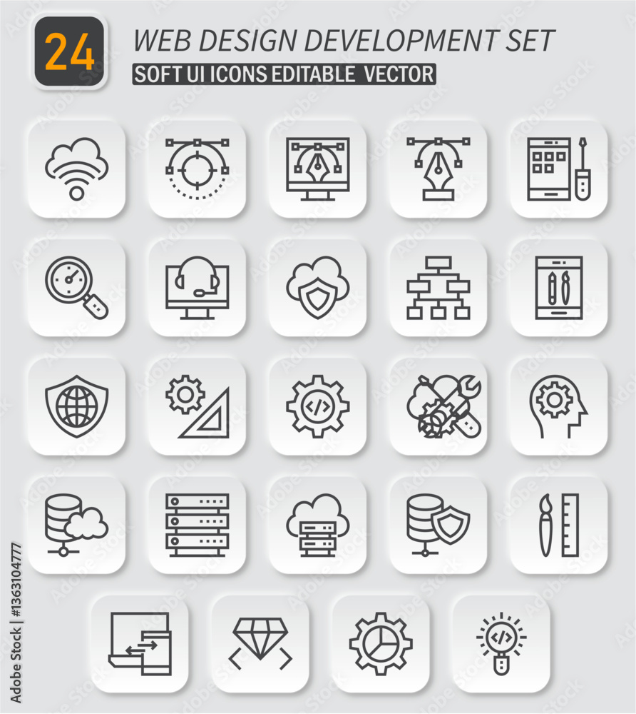 Comprehensive Web Design and Development Soft UI Icons Vector Set Collection Comprehensive Web Design and Development Soft UI Icons Vector Set Collection