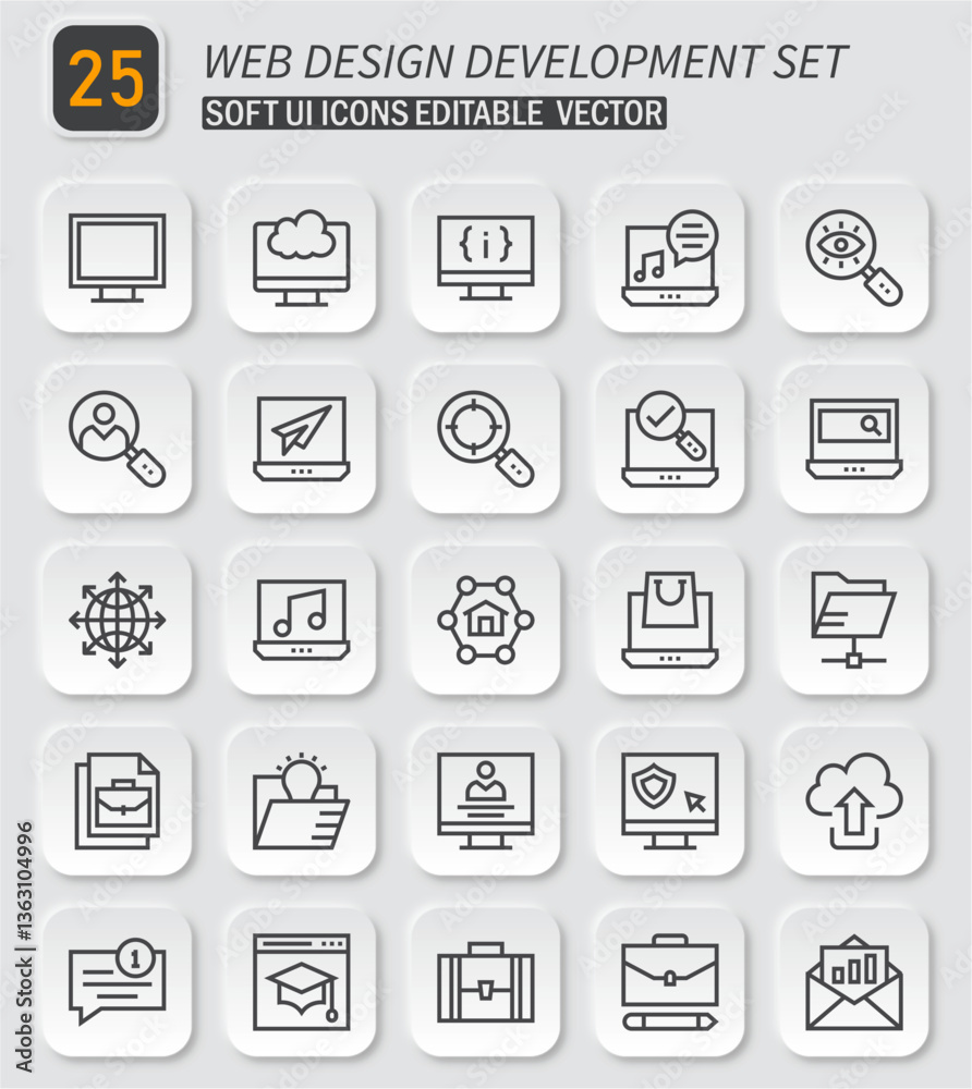 Elegant web design and development icon set for user interface applications Elegant web design and development icon set for user interface applications