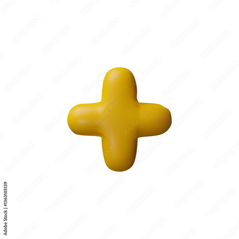 Obraz premium Plus Math operation 3D plastic style vector icon, mathematic yellow symbol, arithmetic education, addition formula mark