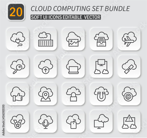 Versatile cloud computing icon collection, editable vector graphic elements, minimalist and modern design
