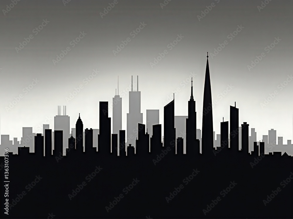 Fototapeta premium Gray-black silhouette of the city