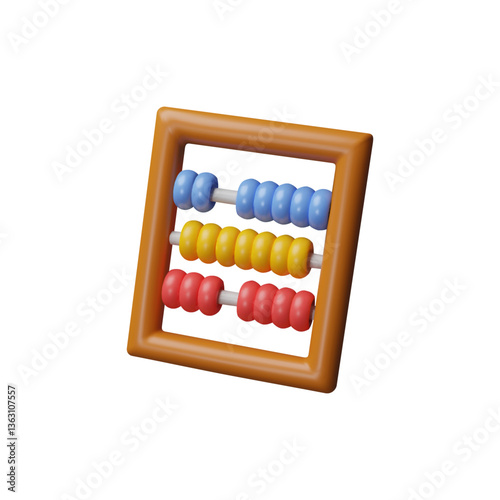 Abacus 3D vector icon, realistic colorful abacus with wooden frame, stationary for mathematics and arithmetic education