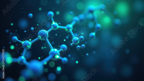 Magnesium Glycinate illustrated with a blue and green abstract background, showcasing magnesium atoms connected to glycine molecules.
