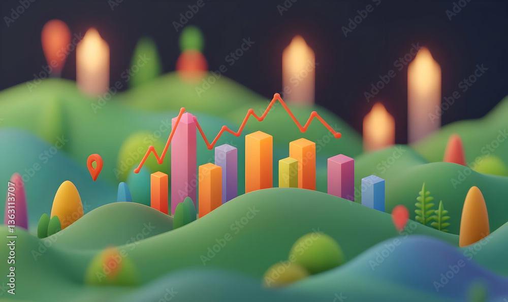 Obraz premium 3D Glowing Chart Projections for Trading Assets and Market Analysis