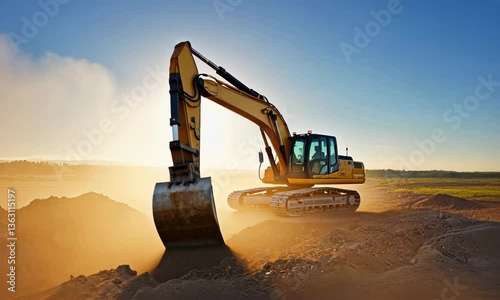 excavator at work in the desert