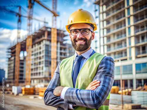 Portrait of confident engineer at constraction site photo