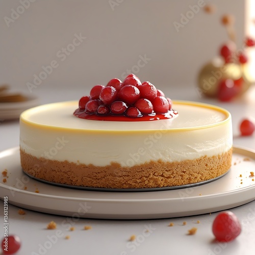 Ultra-Realistic Close-Up of Classic Cheesecake with Berry Topping and Golden Crust