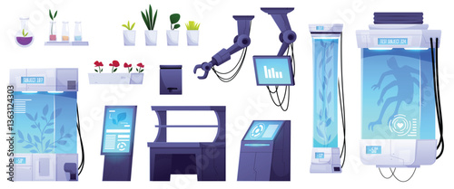 Vector set with equipment from a secret laboratory specializing in biotechnology for cloning and experimentation