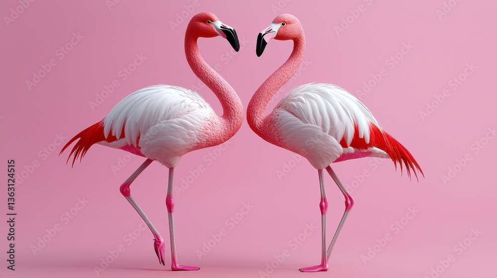 Obraz premium Pixelated Flamingos Forming Heart Shape on Pink Background