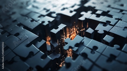 Broken puzzle pieces forming a business graph, concept of solving financial difficulties generative ai