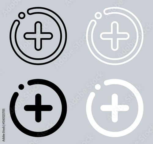 Set of Add icon. Plus icon sign symbol in trendy flat style. Medical cross vector icon illustration isolated on gray background