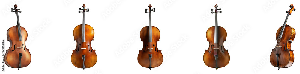Naklejka premium Collection of Assorted Vintage Violins Showcasing Unique Designs, PNG bundle collection, Isolated on Transparent Background
