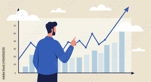 Man reviewing upward trending graph. Business success.