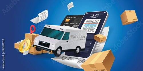 Online delivery service concept, online order tracking,Logistics and Delivery, on mobile Vector. illustration