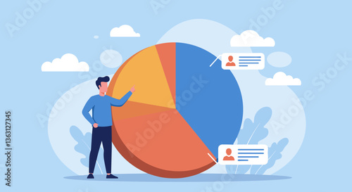 Man analyzing data on a pie chart.