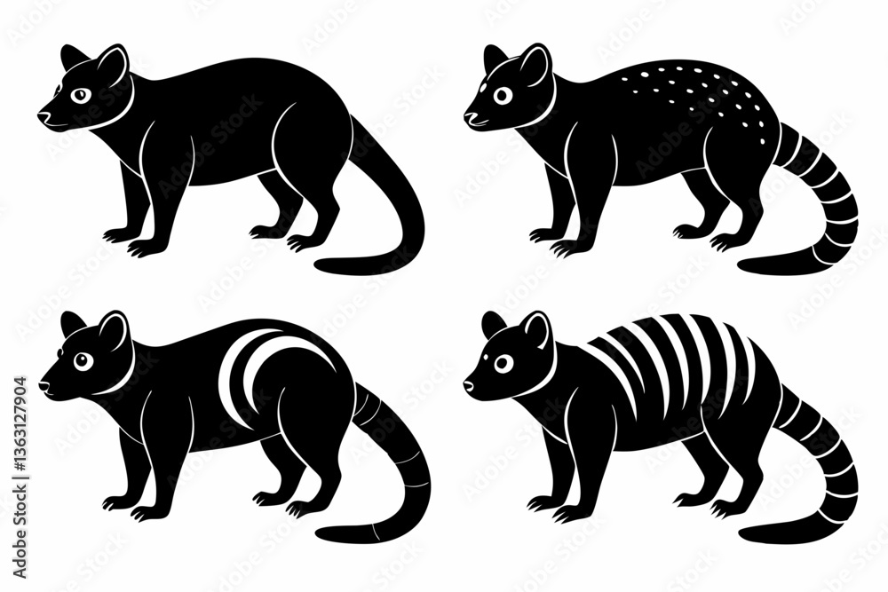 Naklejka premium Banded palm civet icon set silhouette vector bundle