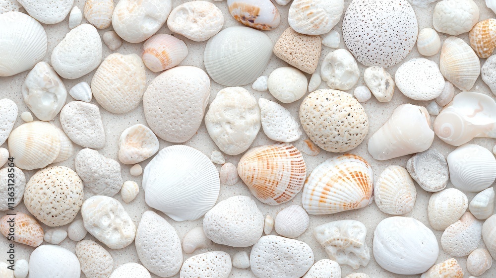 Soft sand with scattered scallop shells and starfish, gentle pastel lighting, minimal coastal theme. Soft sand with scattered scallop shells and starfish, gentle pastel lighting, minimal coastal theme.