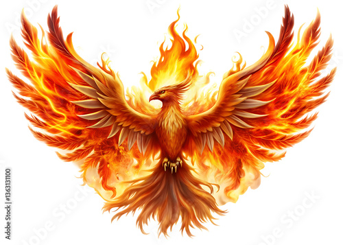  phoenix bird in flames isolated on white background PNG, AI GENERATED