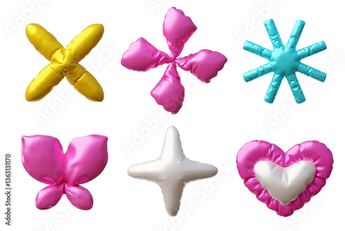 3D Vector illustration of a set of abstract bright inflated shapes on an isolated background.