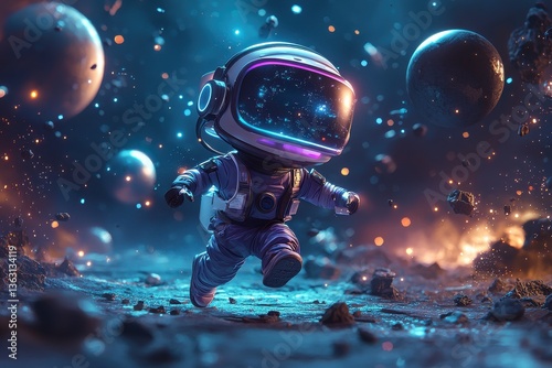 Wallpaper Mural Astronaut in futuristic virtual reality themed outer space with glowing planets around Torontodigital.ca