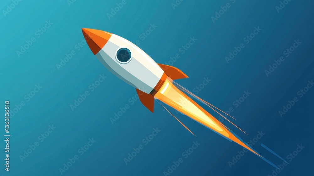 Fototapeta premium Stylized rocket flying through sky