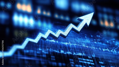Blue stock market arrow with data chart	 photo