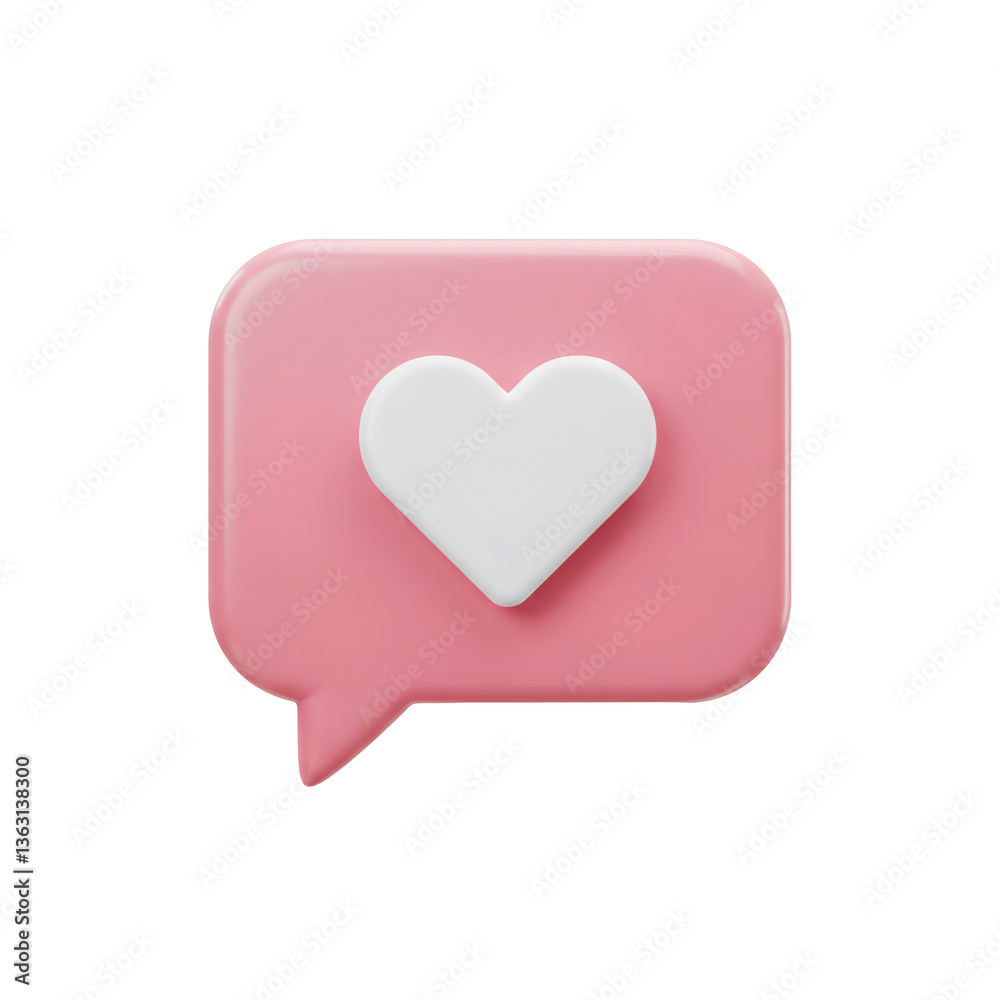 Pink 3D Speech Bubble with White Heart Icon Pink 3D Speech Bubble with White Heart Icon