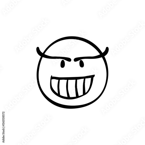 Smiling black and white cartoon face with mischievous expression and raised eyebrows