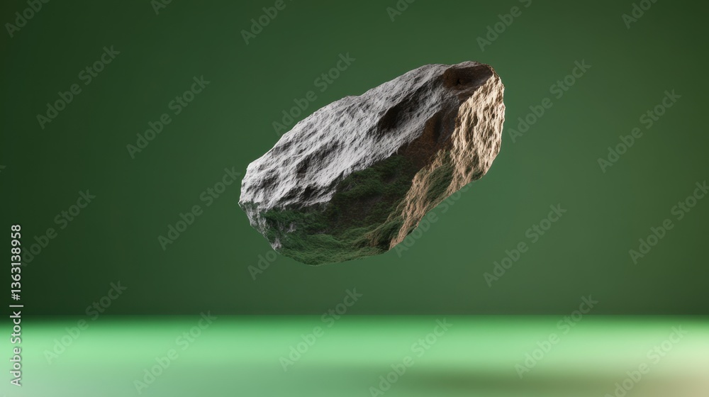 Obraz premium Floating rock on green background