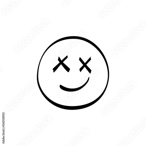 Unique smiley face illustration with crossed eyes and a cheerful expression on a white background