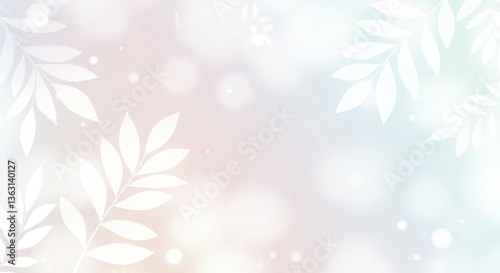 Soft pastel background with delicate leaves and bokeh effects for design use