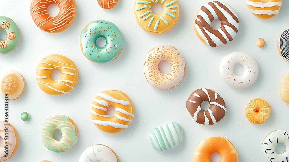 Fototapeta premium Colorful Donut Delight: A 3D Render of Sweet Treats AI Generated
