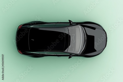 Black car top view on green background	